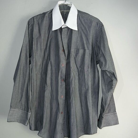 Diamante Mens Grey / White Single Needle Tailoring Dress Shirt - Picture 1 of 7